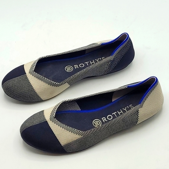 Rothy's The Flat Round Cap Toe Black and Cream Plaid Retired Pattern Size 8.5 - Picture 3 of 16
